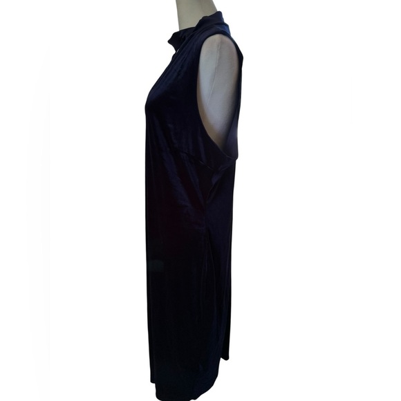Love J Midnight Blue faux Velvet Dress with V cut neckline Size 2X - Picture 8 of 9
